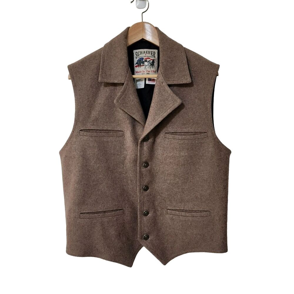 Schaefer Outfitter Cattle Baron Vest 805 Wool Blend Beige Lined USA Made L EUC